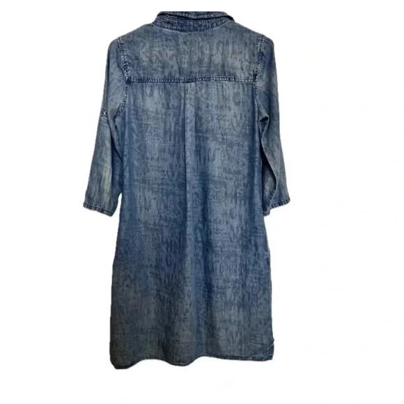 Max Jeans Women's Chambray Dress Blue Denim Dress Roll Tab Sleeves Collar - Sz 4 - Picture 2 of 10